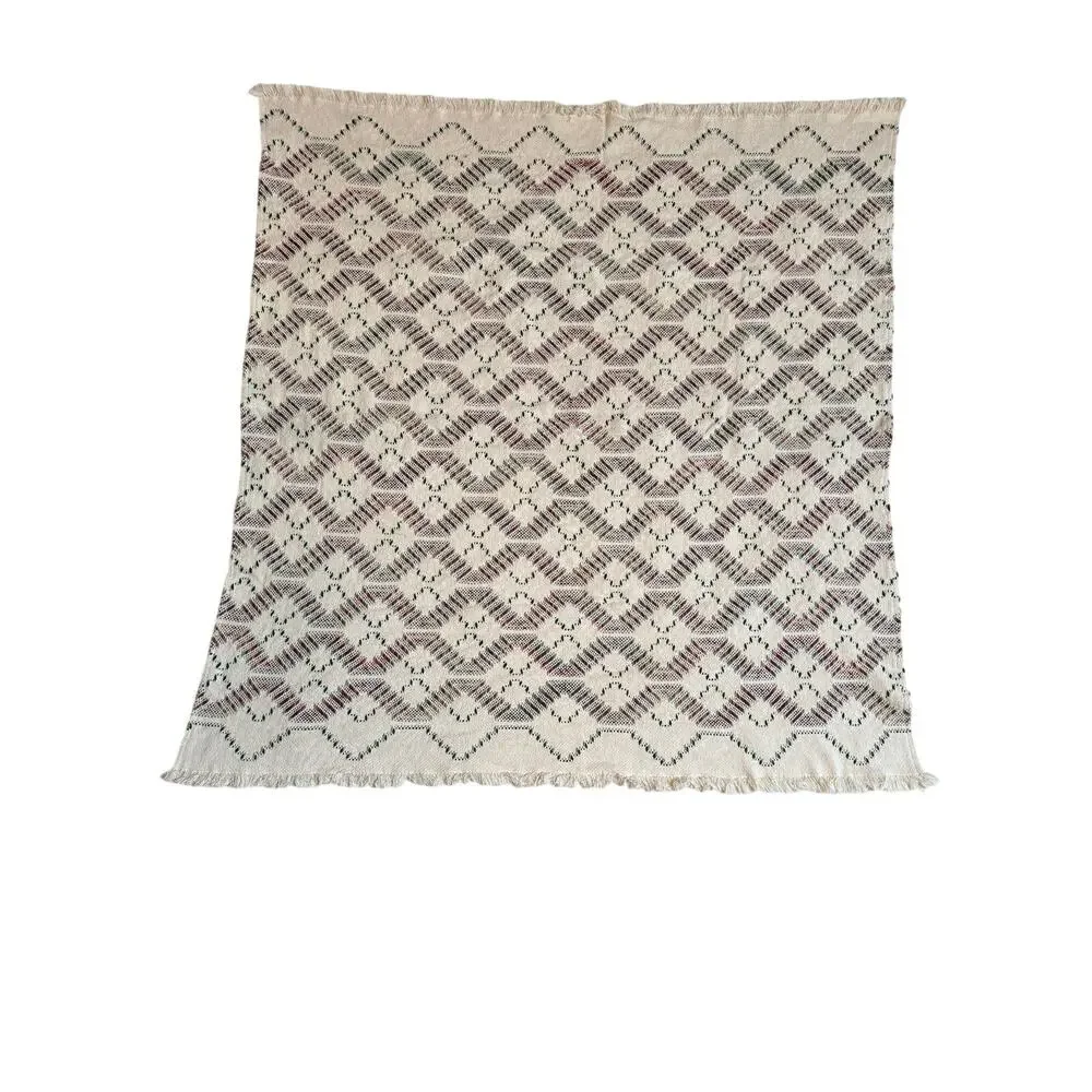 Handmade Swedish Weaving Blanket Square Afghan Throw Blanket Diamond Geometric